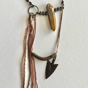 VTG silver boho chandelier necklace silver tone golden spike arrow chain pendant